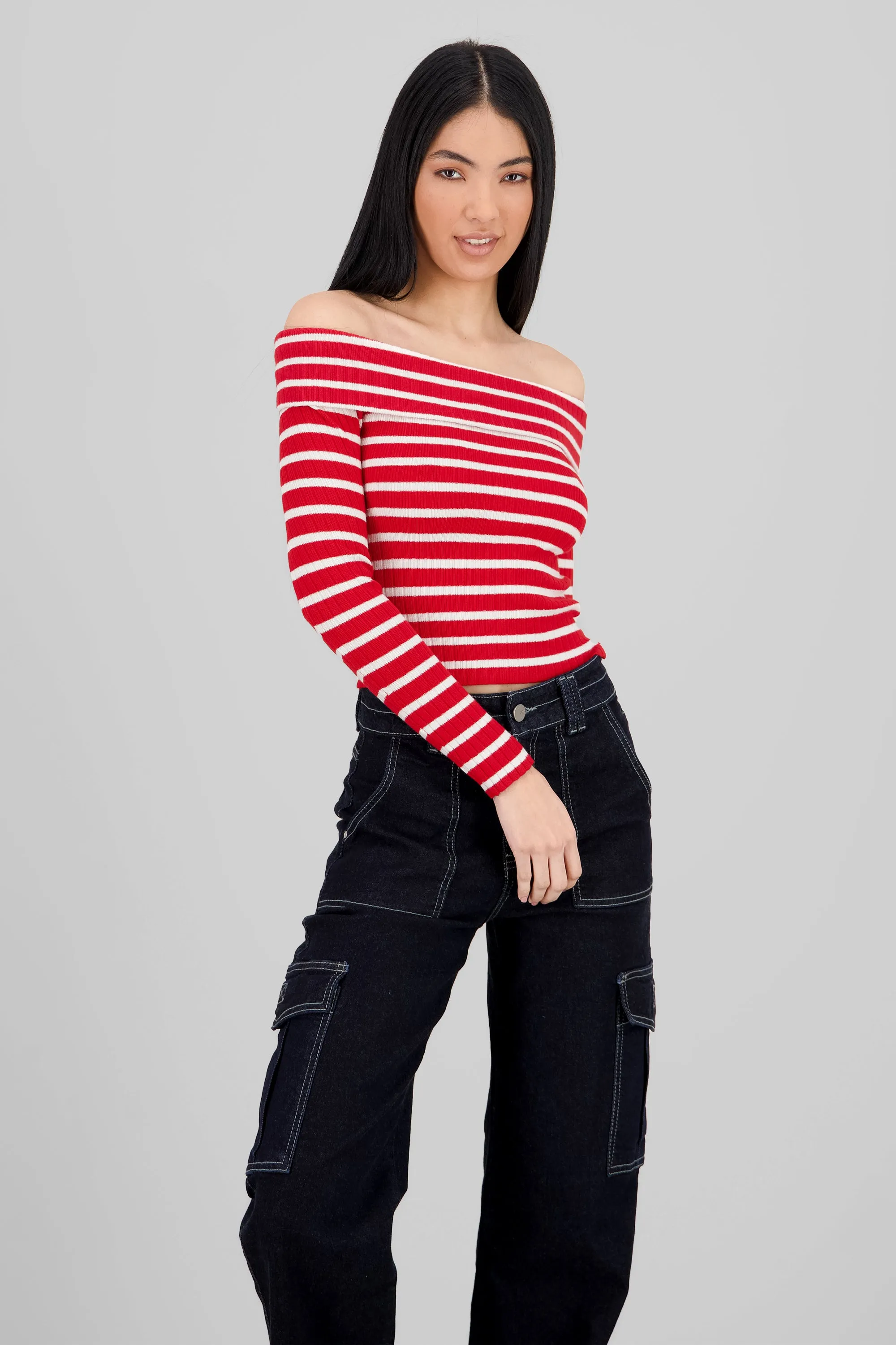 Top rayas off shoulder manga rayas sold by Shasa product image thumbnail 2