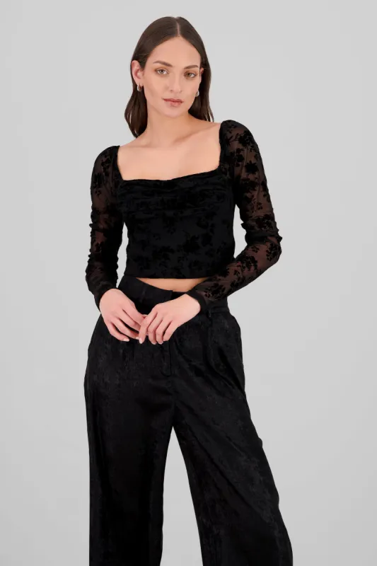 Blusa de mesh flock con manga larga sold by Shasa