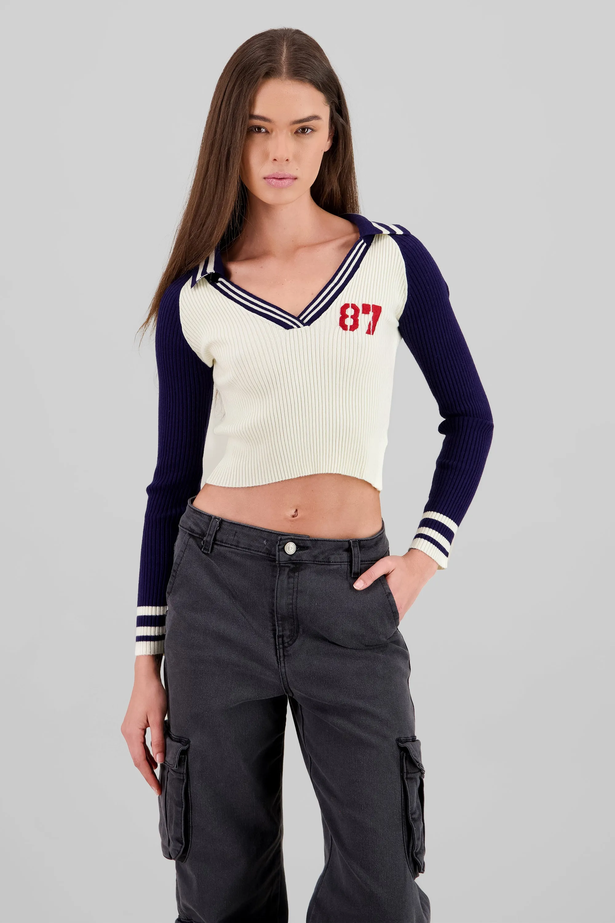 Top polo manga larga tejido contraste sold by Shasa product image thumbnail 2