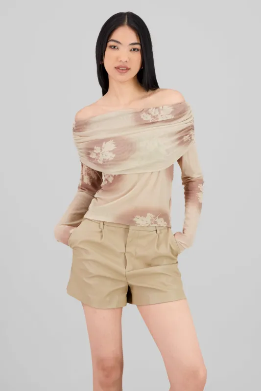 Top off shoulder de mesh con print sold by Shasa