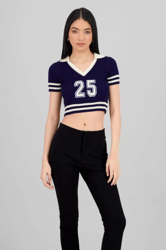 Top polo tejido rib contraste sold by Shasa