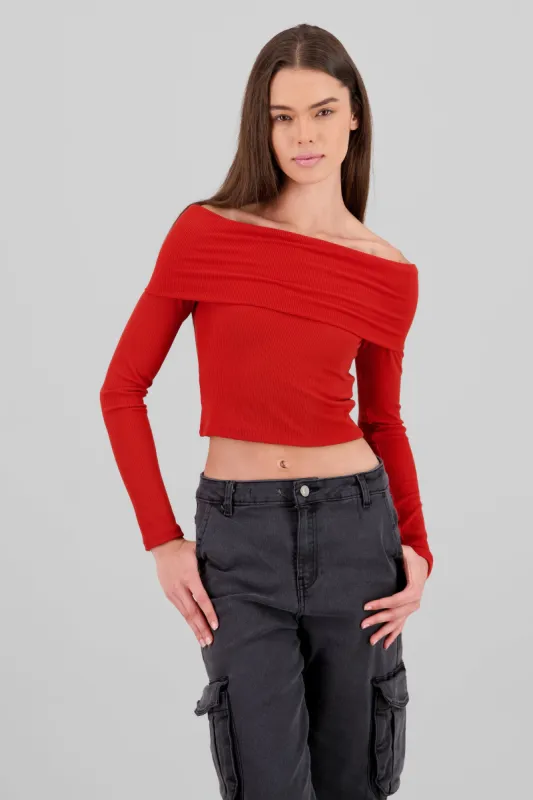 Top off shoulder manga larga rib sold by Shasa