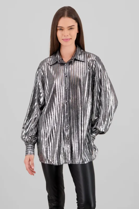 Camisa manga larga metalica rayas sold by Shasa