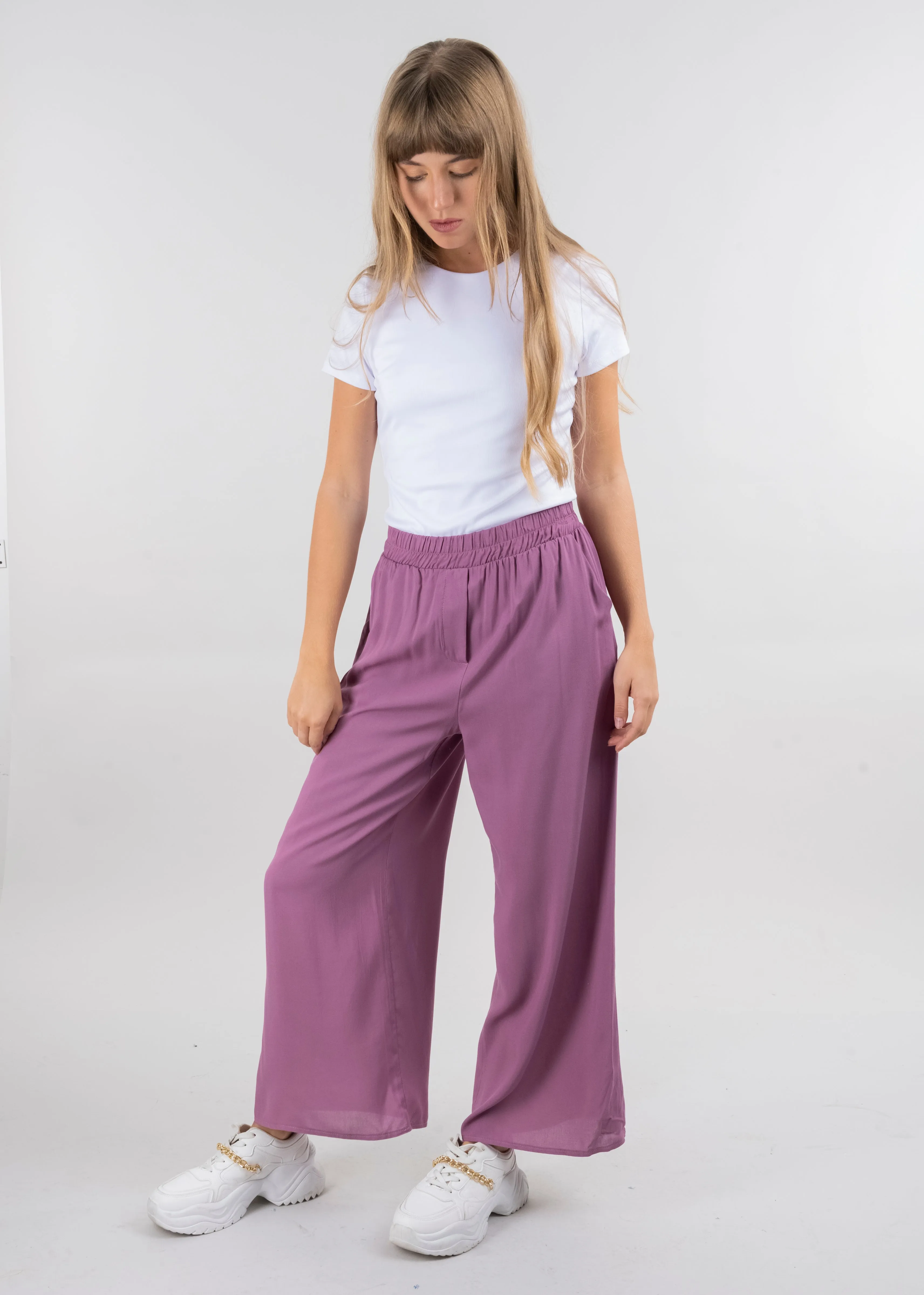 Pantalón Wide Leg Cintura Alta Fruncida sold by Shasa