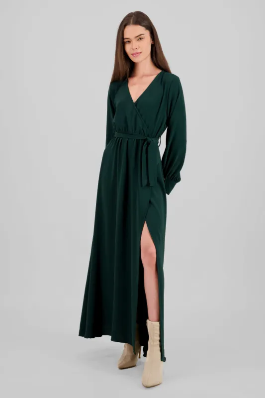 Vestido maxi manga larga con cinta escote v sold by Shasa