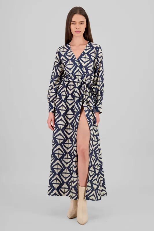 Vestido maxi manga larga estampado geometrico sold by Shasa