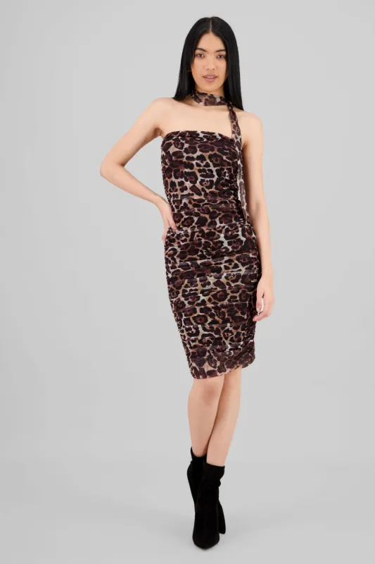 Vestido midi drapeado animal print sold by Shasa