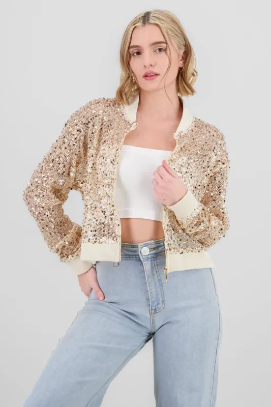 Chamarra bomber con lentejuela sold by Shasa