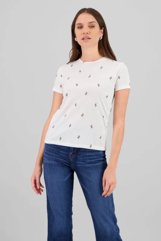 Playera manga corta cuello redondo detalle flores sold by Shasa