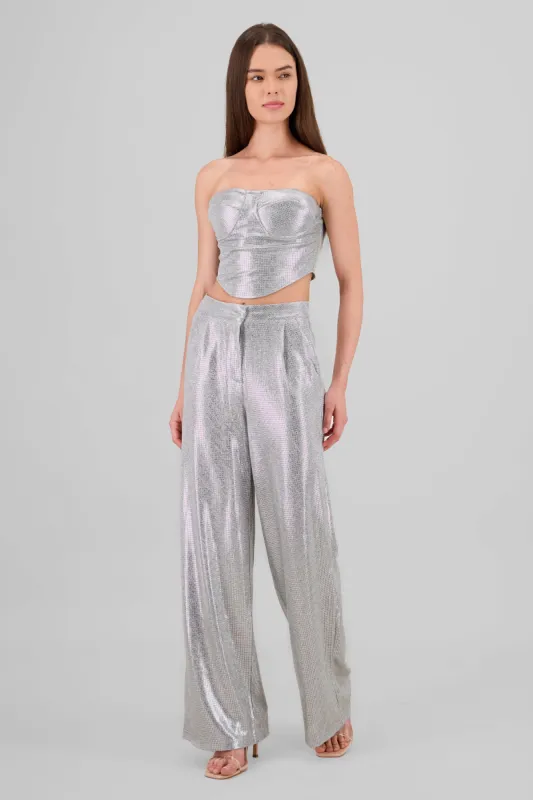 Pantalon wide leg fluido brillos sold by Shasa