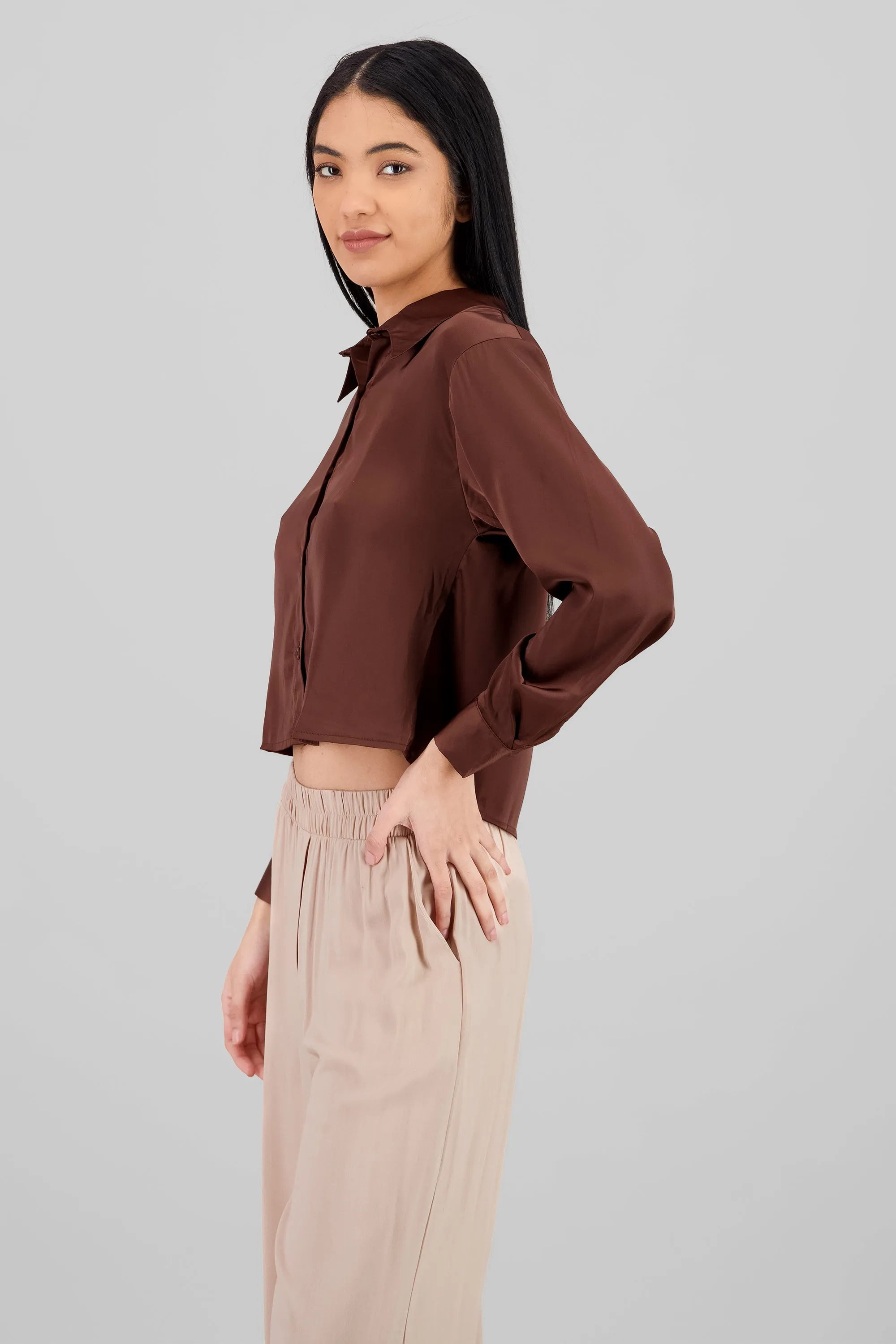 Camisa satinada lisa de manga larga sold by Shasa product image thumbnail 3
