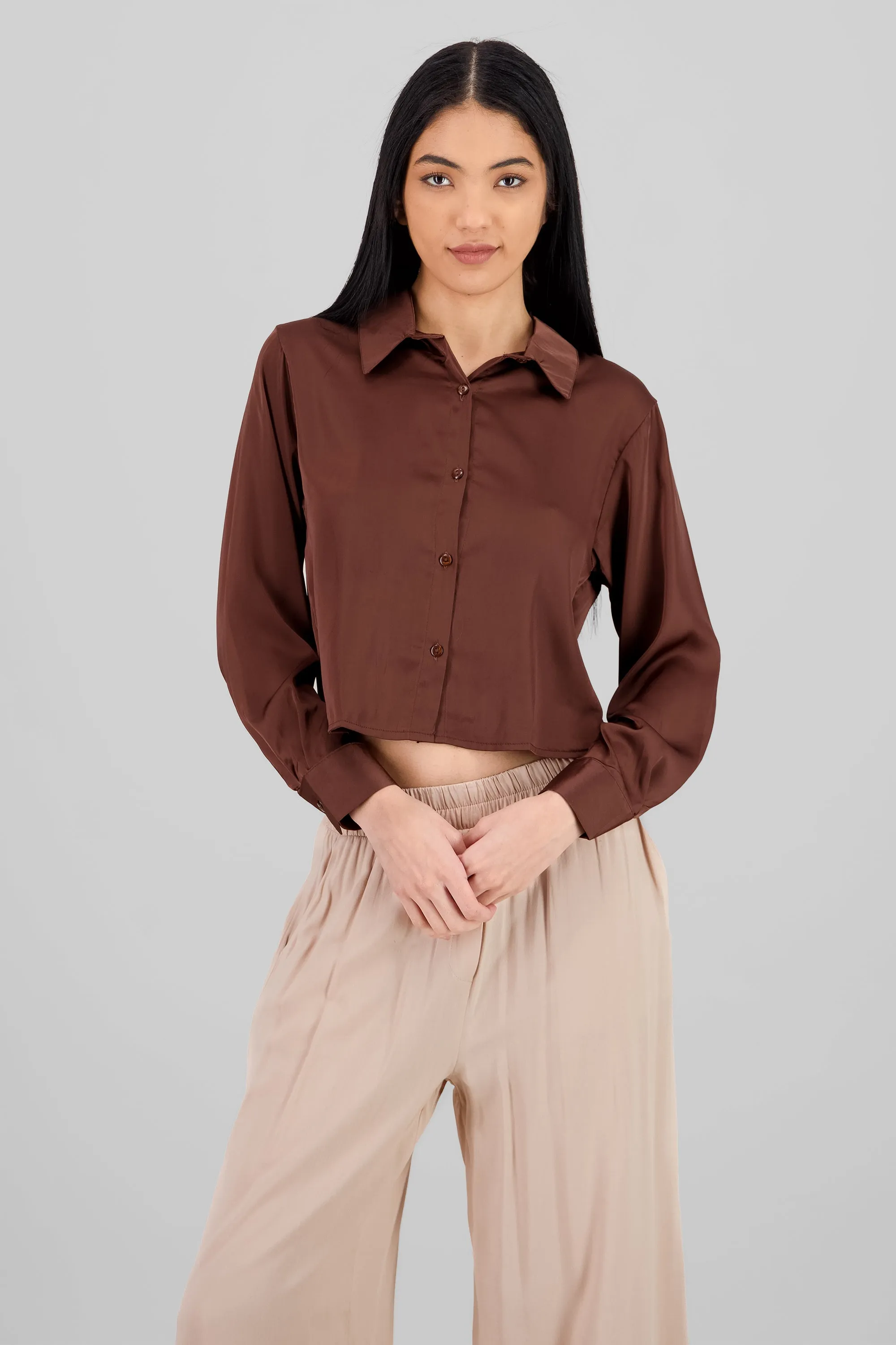 Camisa satinada lisa de manga larga sold by Shasa product image thumbnail 2