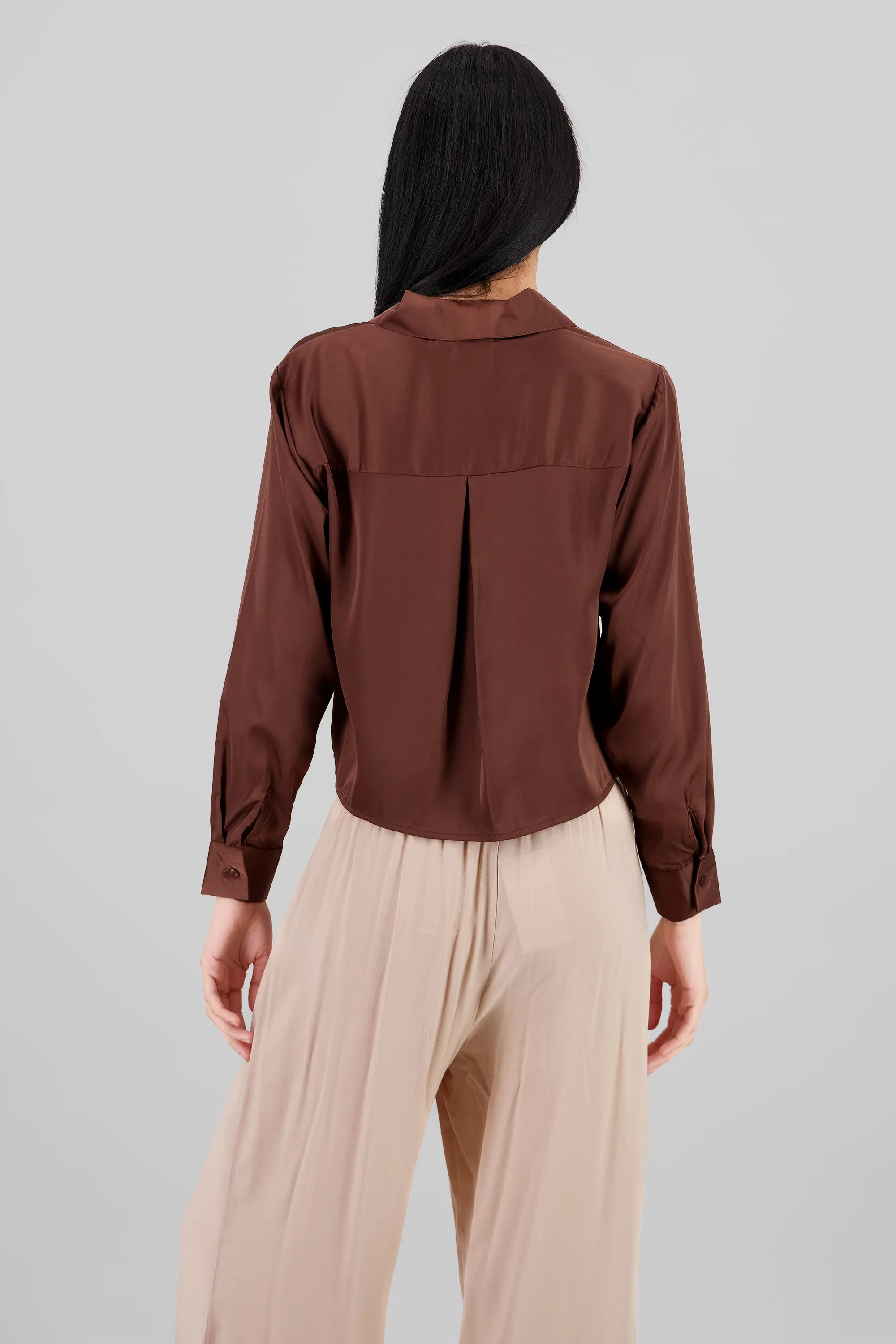 Camisa satinada lisa de manga larga sold by Shasa product image thumbnail 4