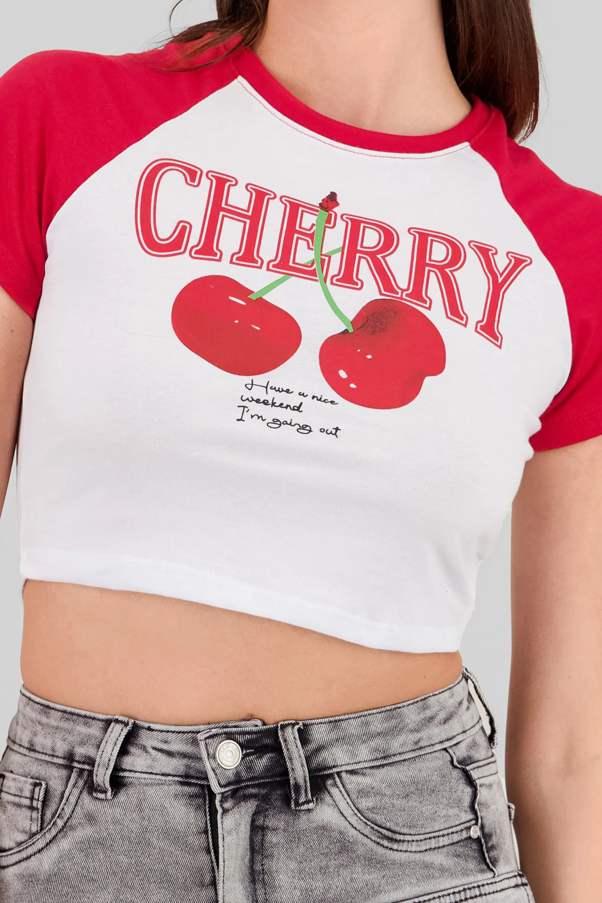 Playera crop cerezas contraste mangas sold by Shasa product image thumbnail 5