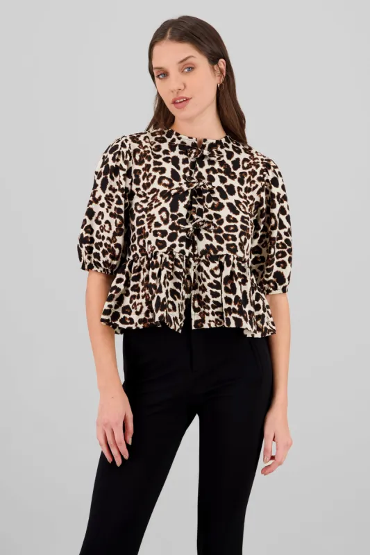 Blusa mangas abullonadas animal print sold by Shasa