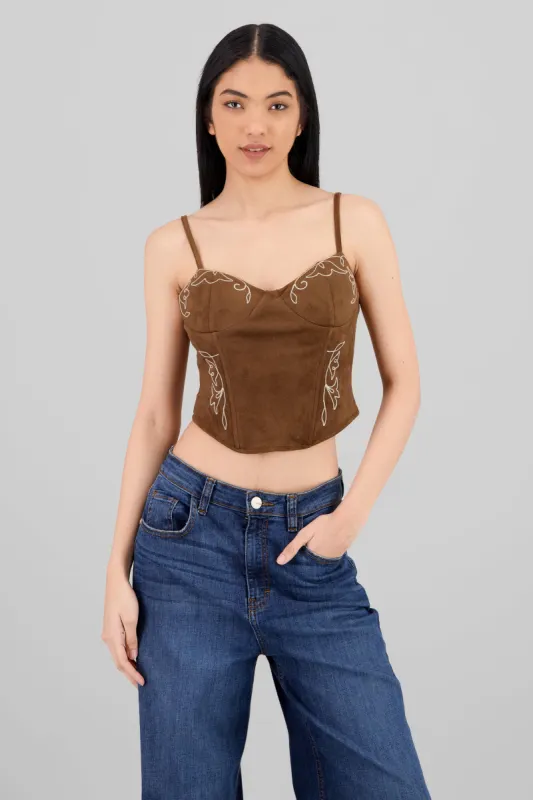Blusa corset gamuza detalle bordado sold by Shasa
