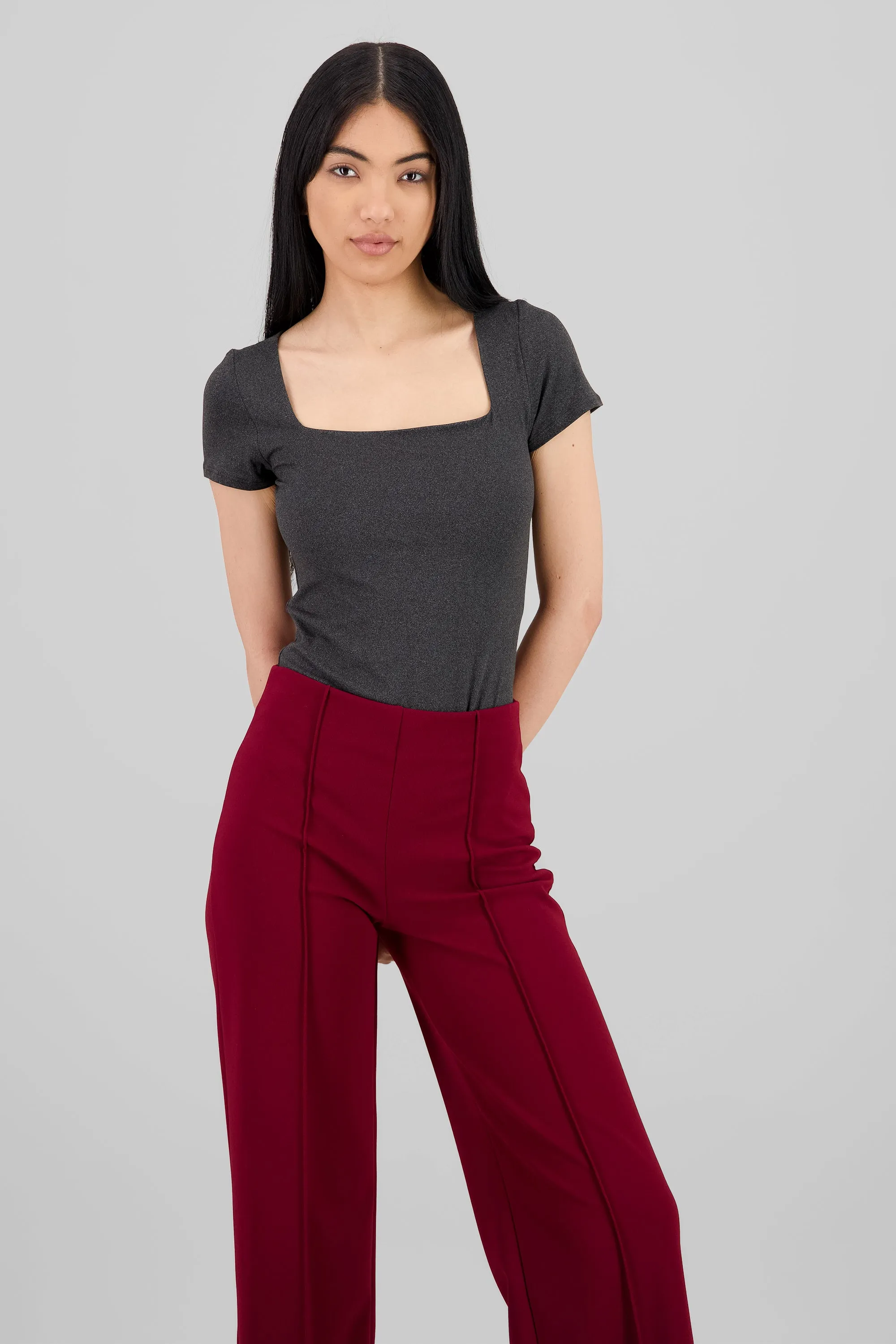 Bodysuit jaspeado manga corta escote cuadrado sold by Shasa