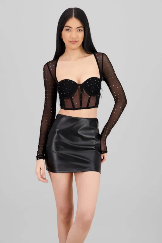 Top mesh manga larga con brillantes sold by Shasa