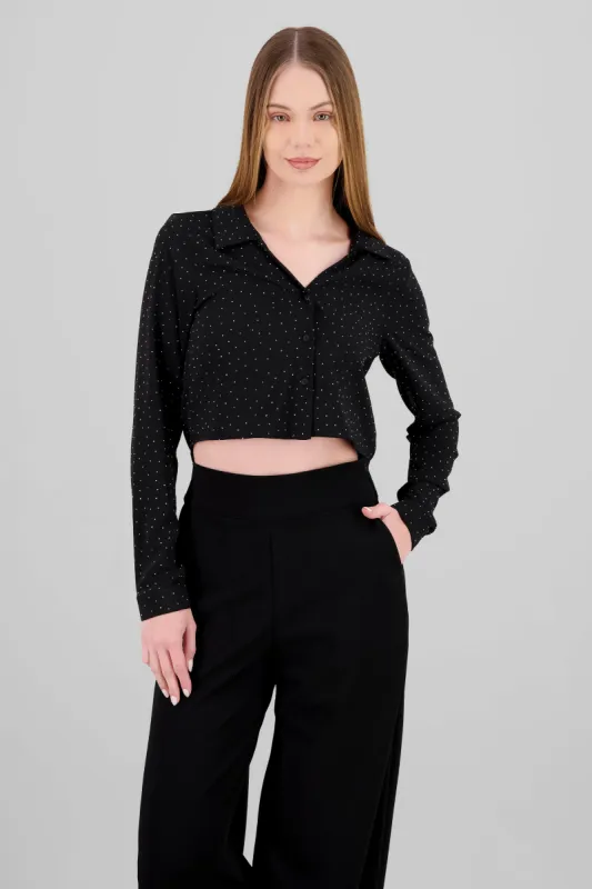 Blusa crop manga larga con brillos Hypsters sold by Shasa