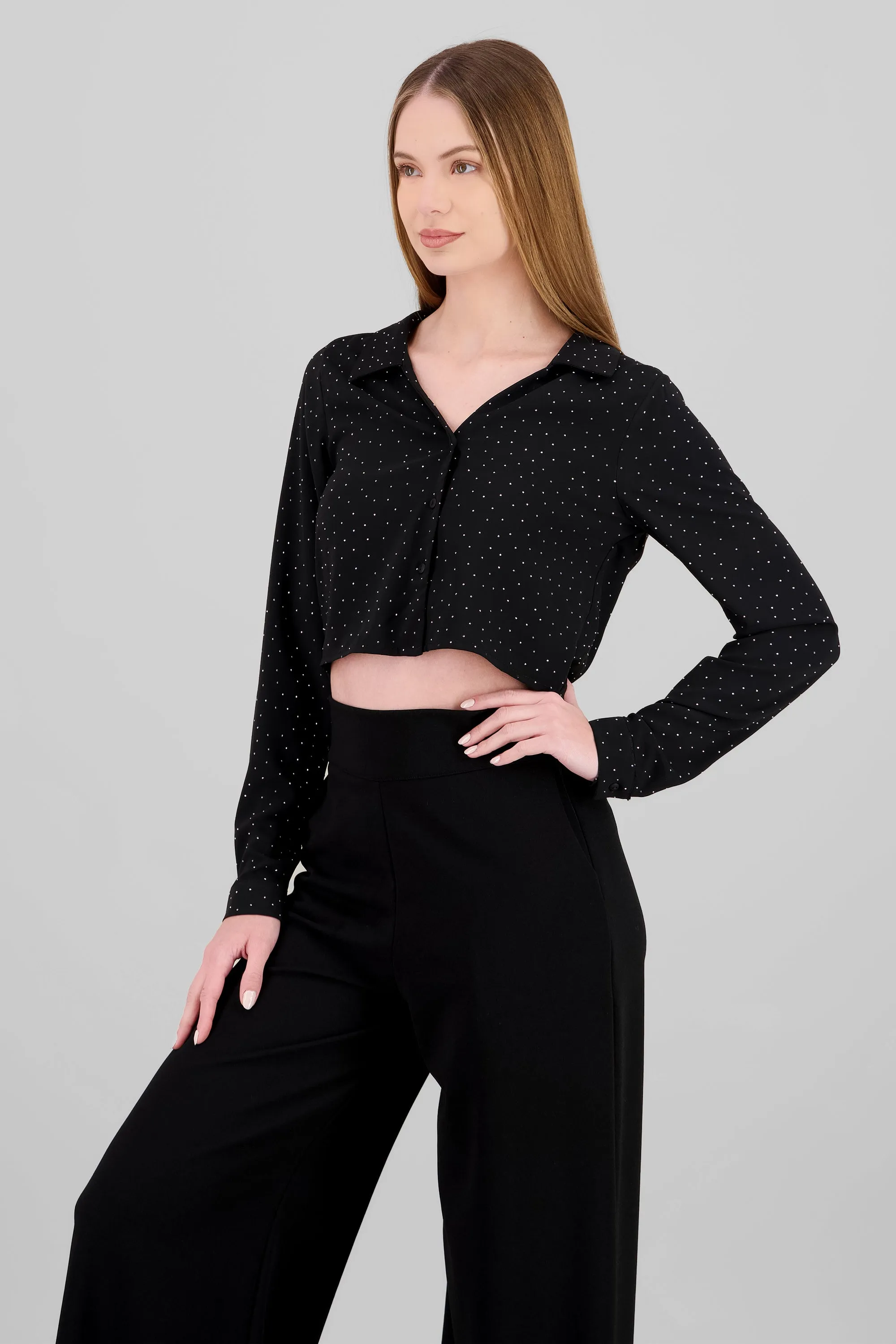 Blusa crop manga larga con brillos Hypsters sold by Shasa product image thumbnail 3