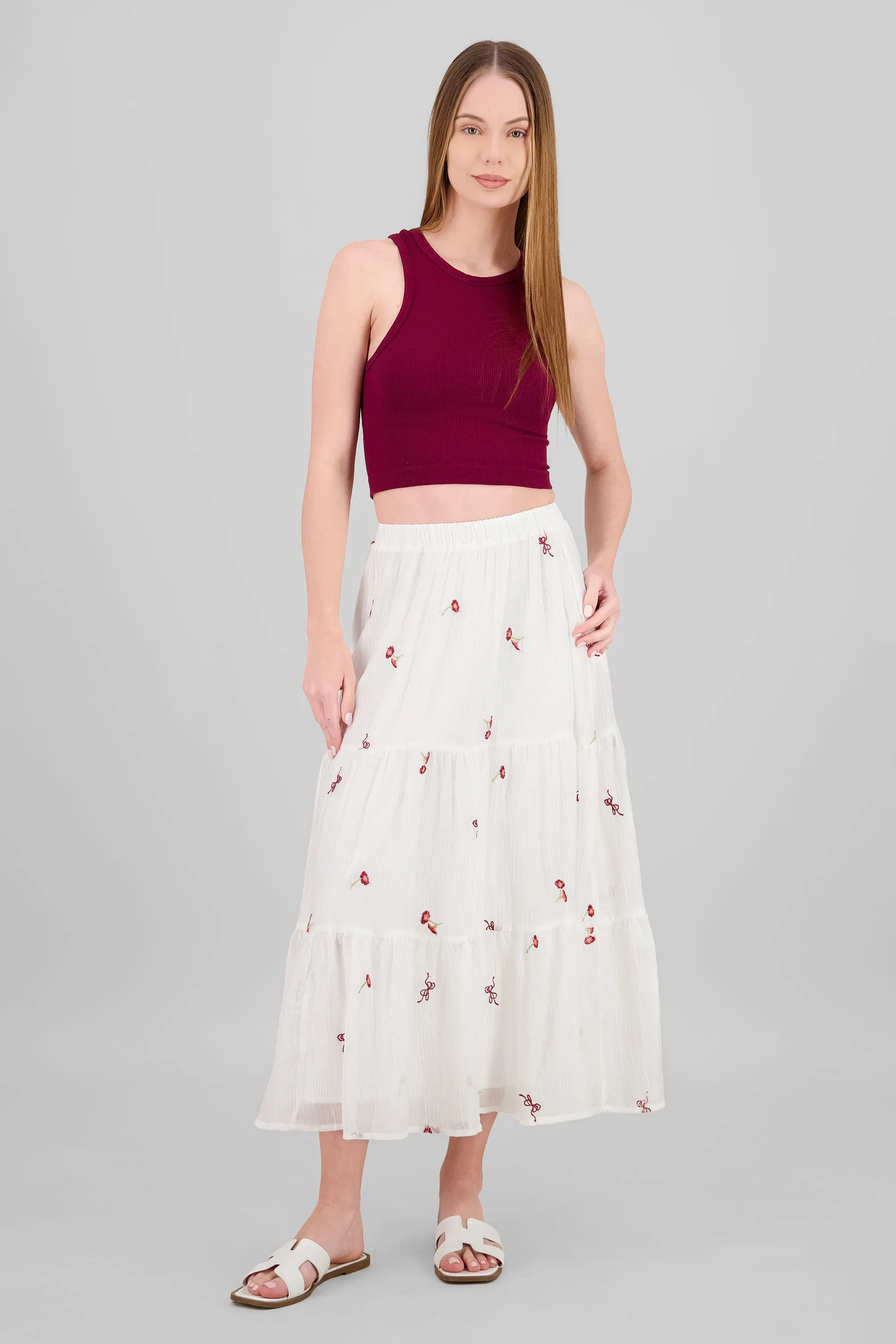 Falda midi bordado flores sold by Shasa