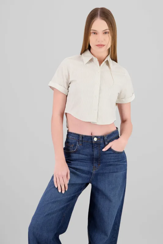 Camisa crop manga corta sold by Shasa
