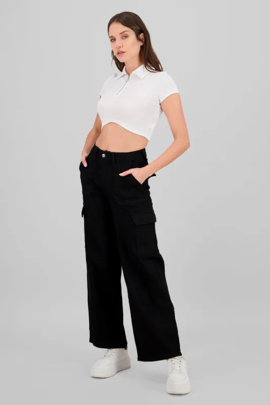 Jeans wide leg tipo cargo lisos sold by Shasa