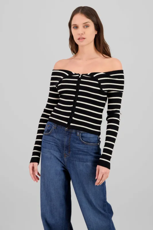 Sueter delgado rayas con cierre sin hombros sold by Shasa