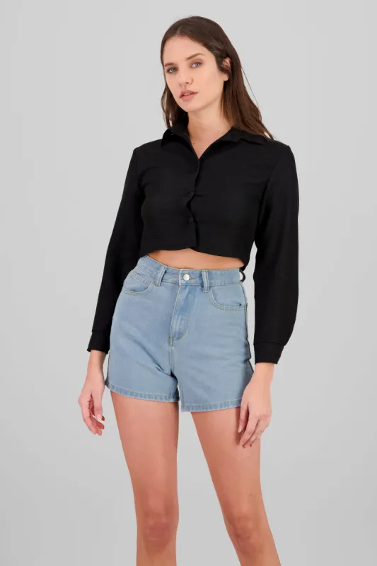 Camisa manga larga crop lisa sold by Shasa