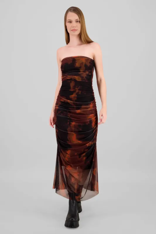 Vestido maxi mesh drapeado strapples sold by Shasa