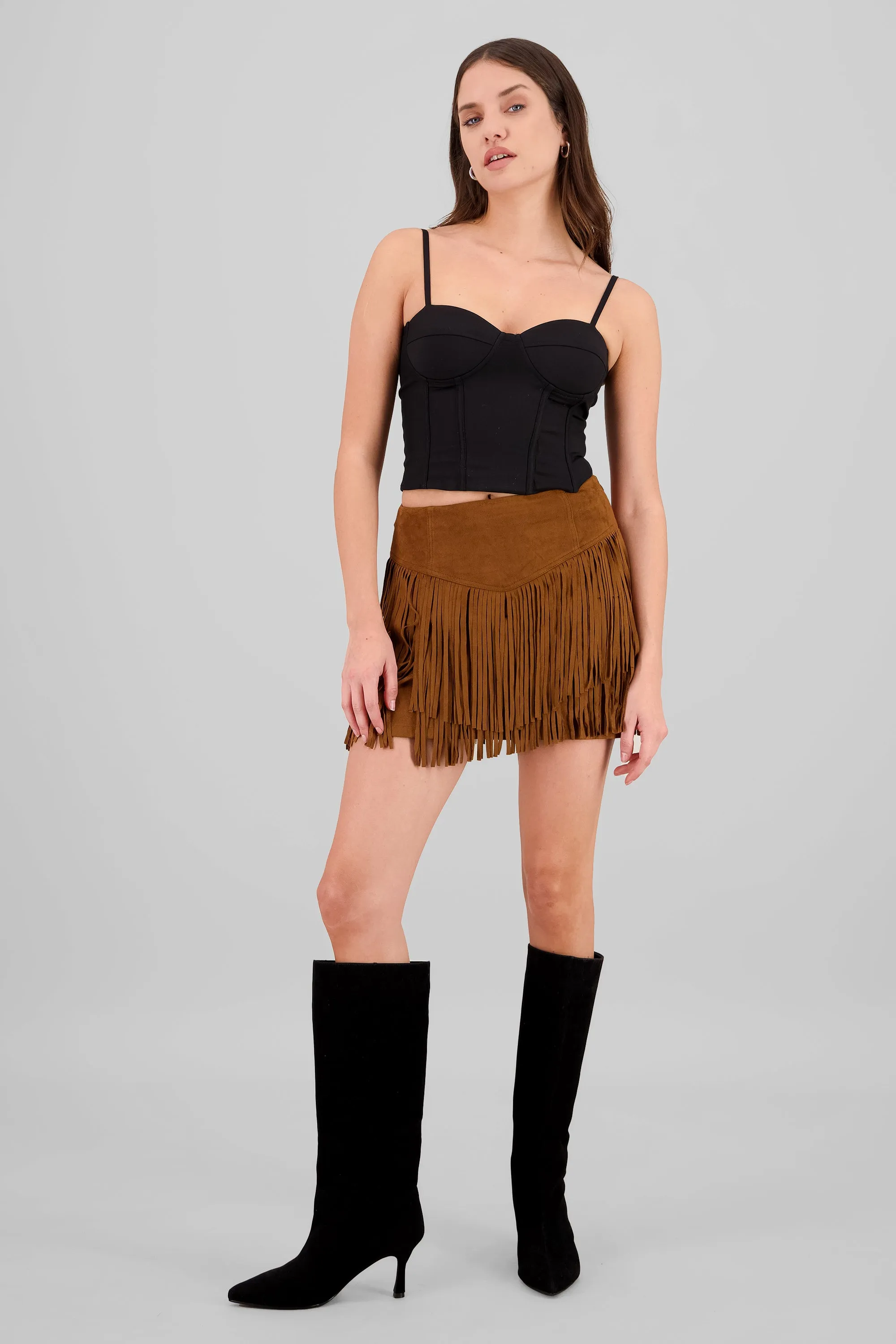 Falda gamuza flecos sold by Shasa