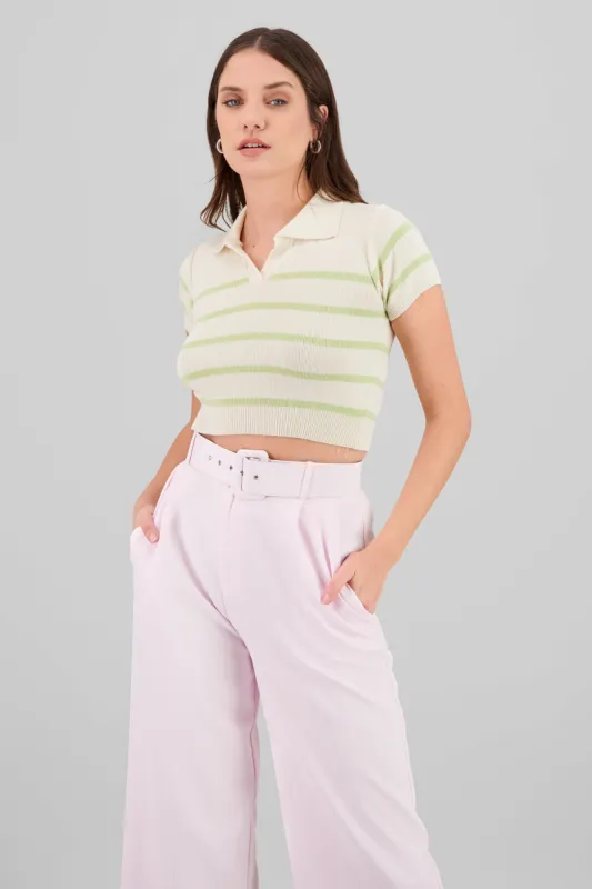 Top tejido cuello polo rayas sold by Shasa