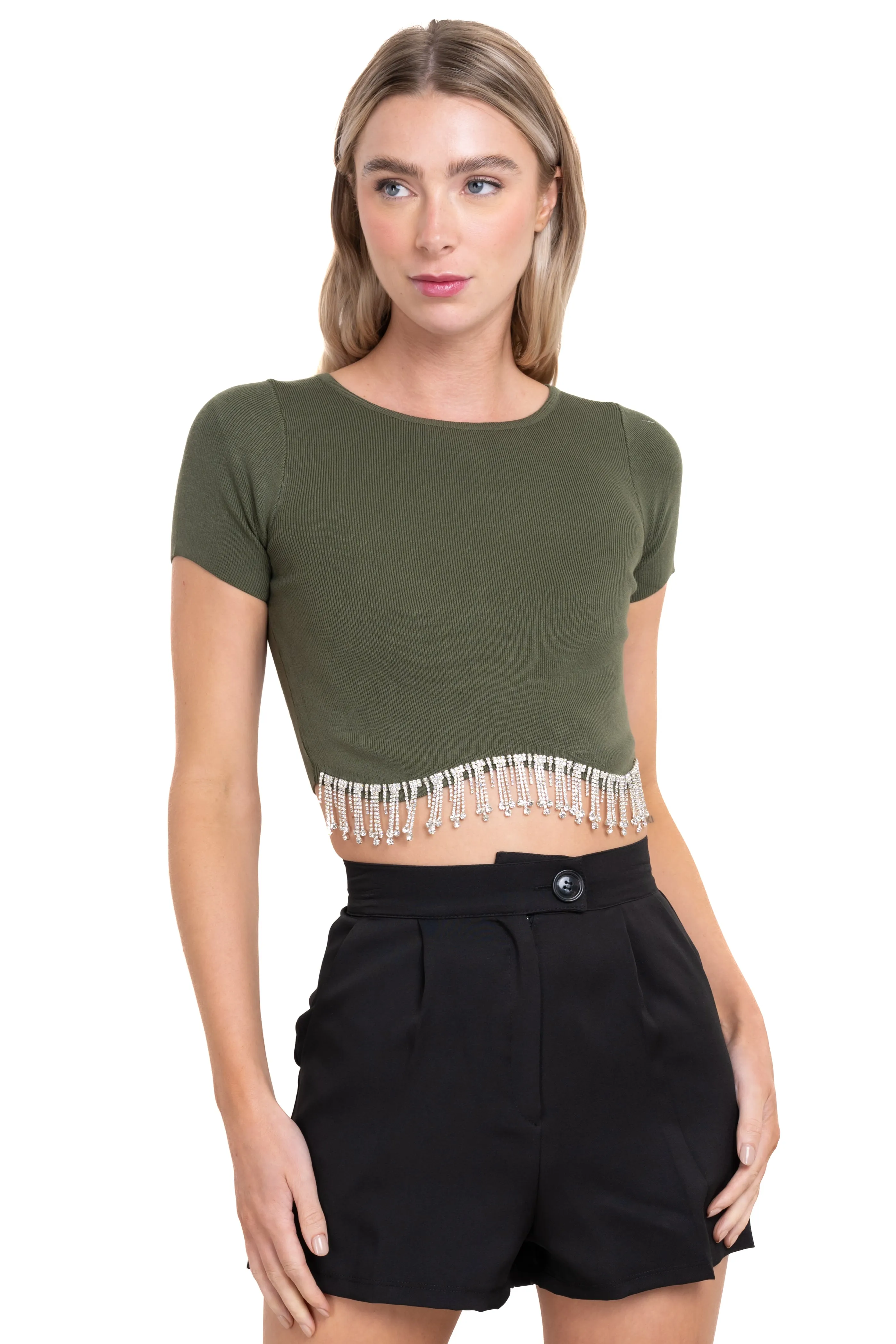 Top manga corta detalle brillos sold by Shasa