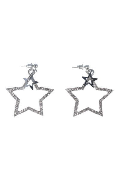 Aretes metálicos doble estrella sold by Shasa