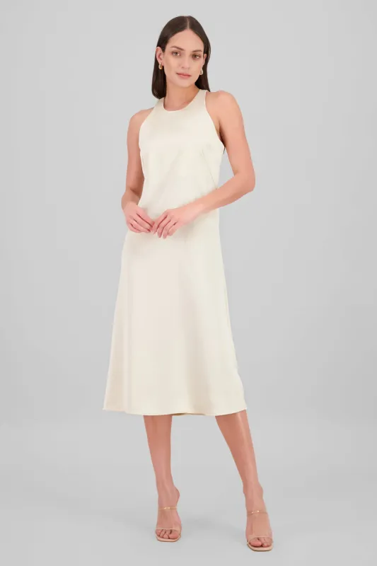 Vestido midi satin cuello redondo sold by Shasa