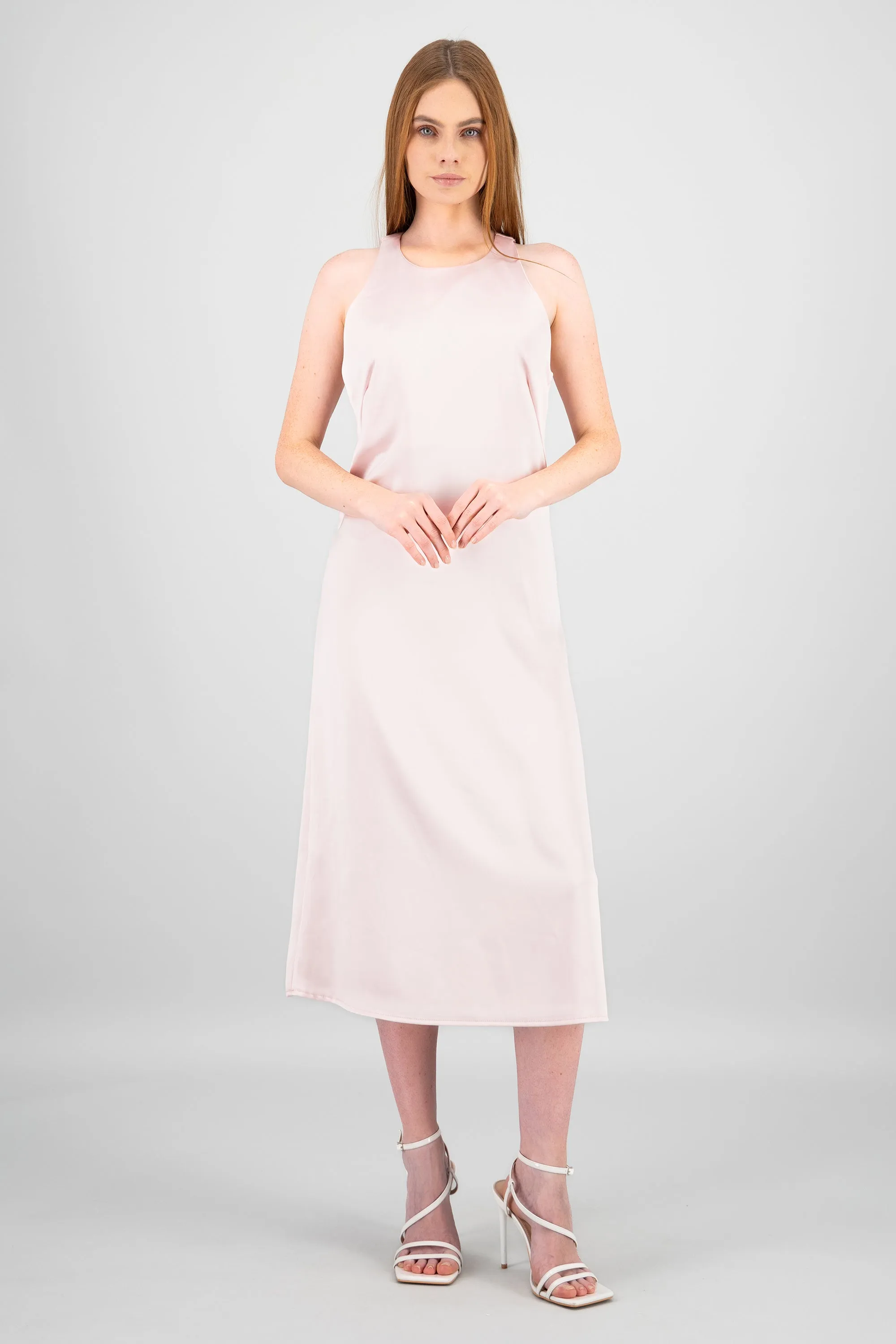 Vestido midi satin cuello redondo sold by Shasa product image thumbnail 2