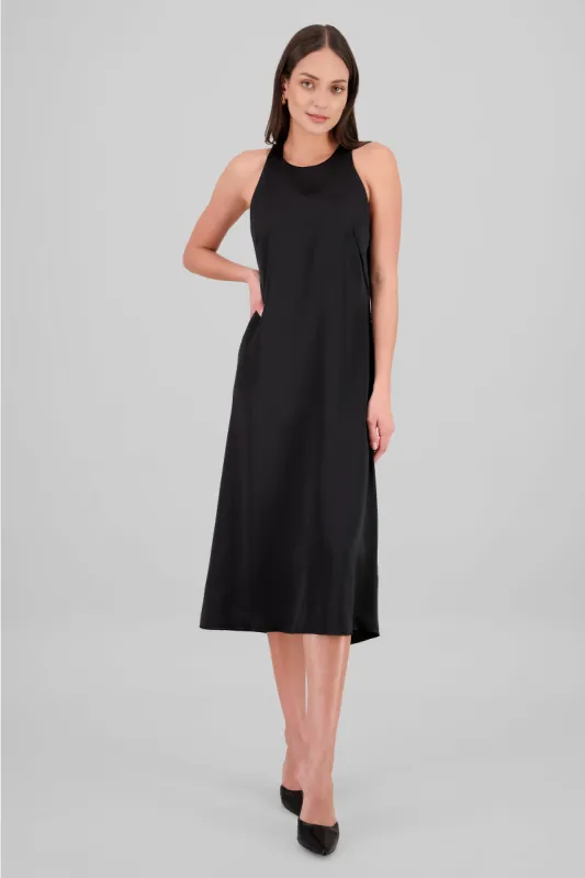 Vestido midi satin cuello redondo sold by Shasa