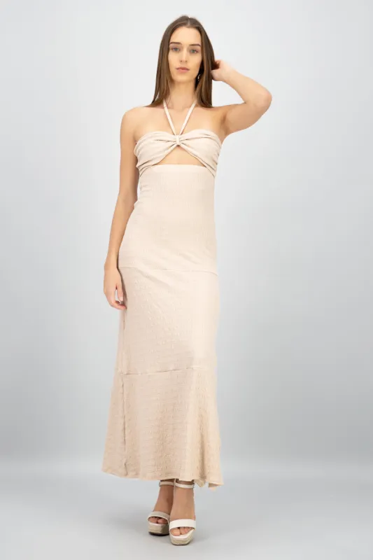 Vestido maxi halter textura cutout sold by Shasa