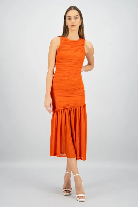 Vestido maxi mesh fruncido sold by Shasa