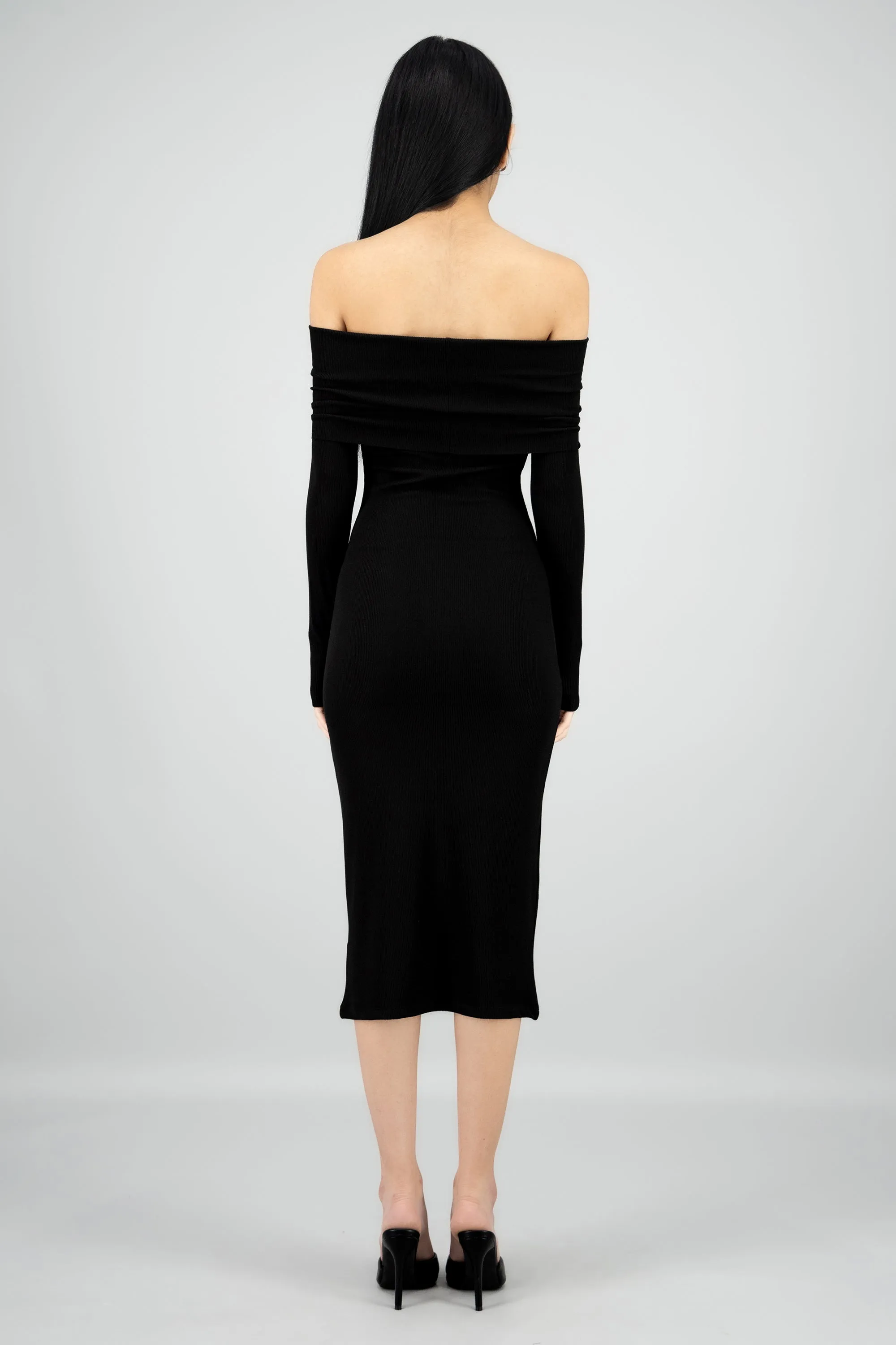 Vestido midi manga larga rib off shoulder sold by Shasa product image thumbnail 4