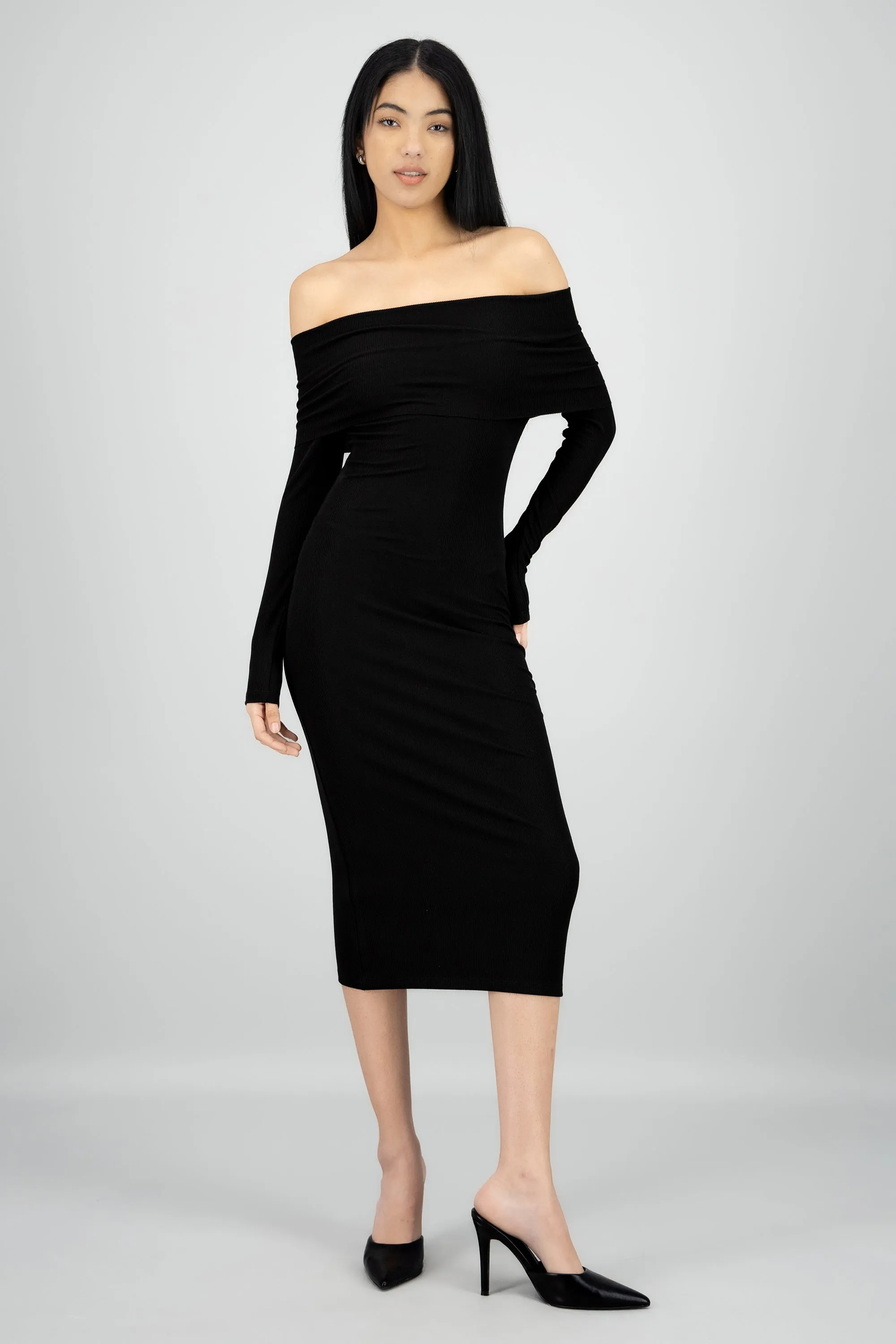 Vestido midi manga larga rib off shoulder sold by Shasa product image thumbnail 2