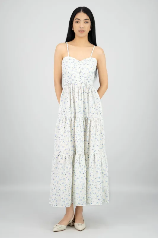 Vestido maxi con nudo textura flores sold by Shasa