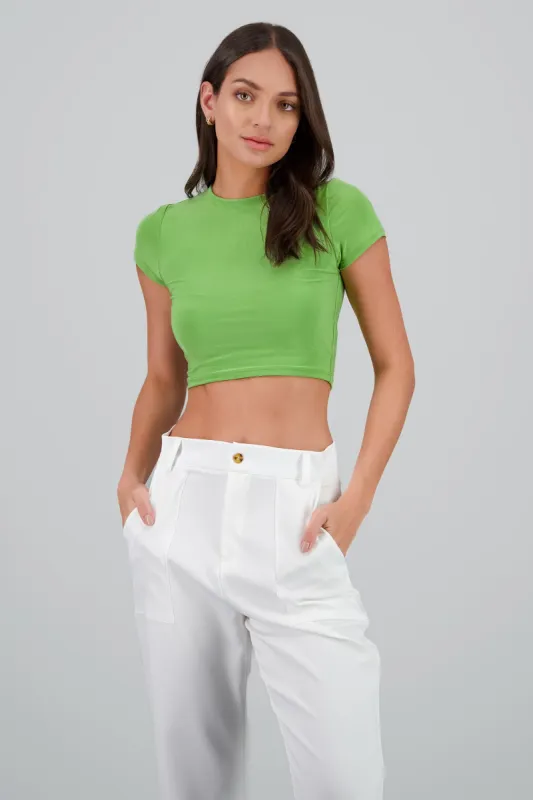 Top crop doble tela manga corta sold by Shasa