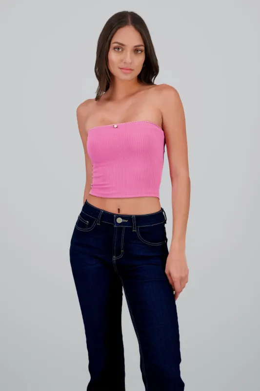 Top rib strapless detalle rosa sold by Shasa