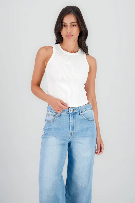 Top sin manga liso rib escote redondo sold by Shasa