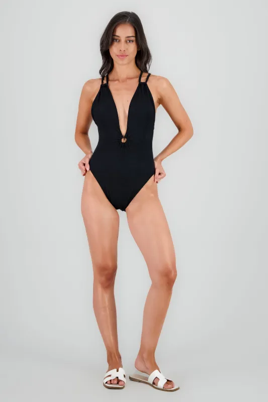 Traje de baño rib escote aro espalda cruzada sold by Shasa