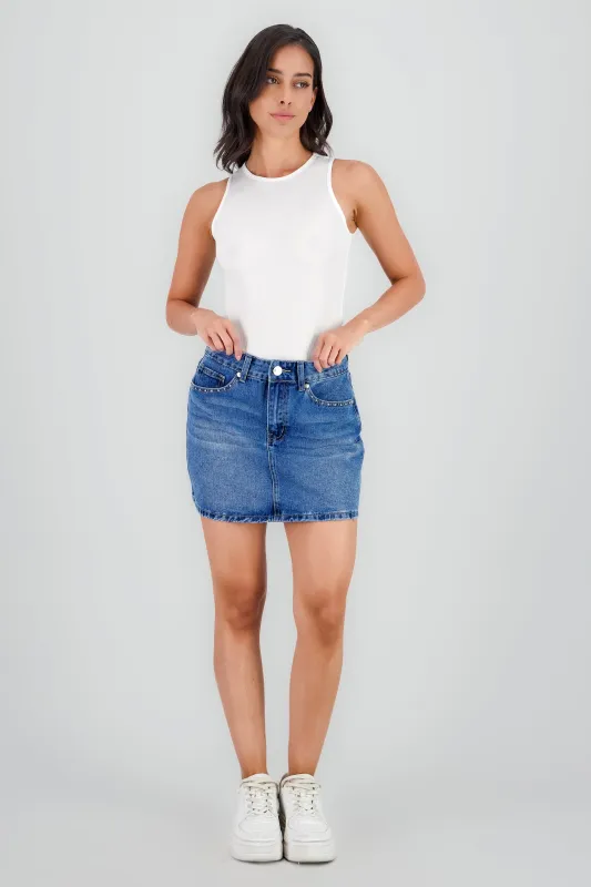 Mini falda denim estoperoles estrella sold by Shasa