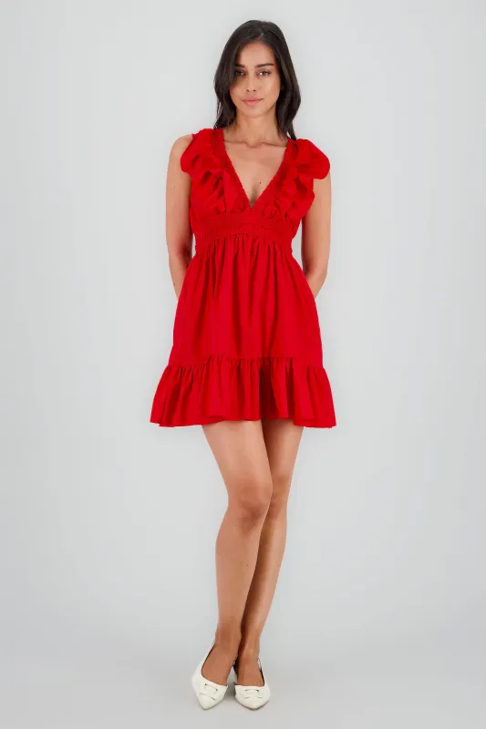 Vestido mini escote v detalle olanes sold by Shasa
