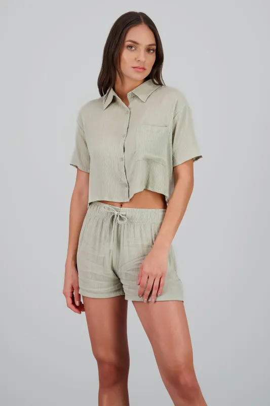 Camisa cuello polo de textura cropped sold by Shasa
