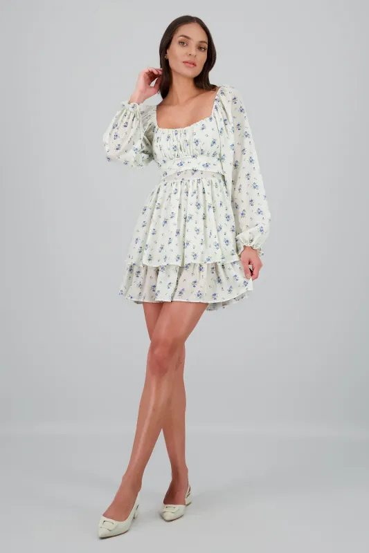 Vestiso estampado flores con lineas de lurex made by Shasa